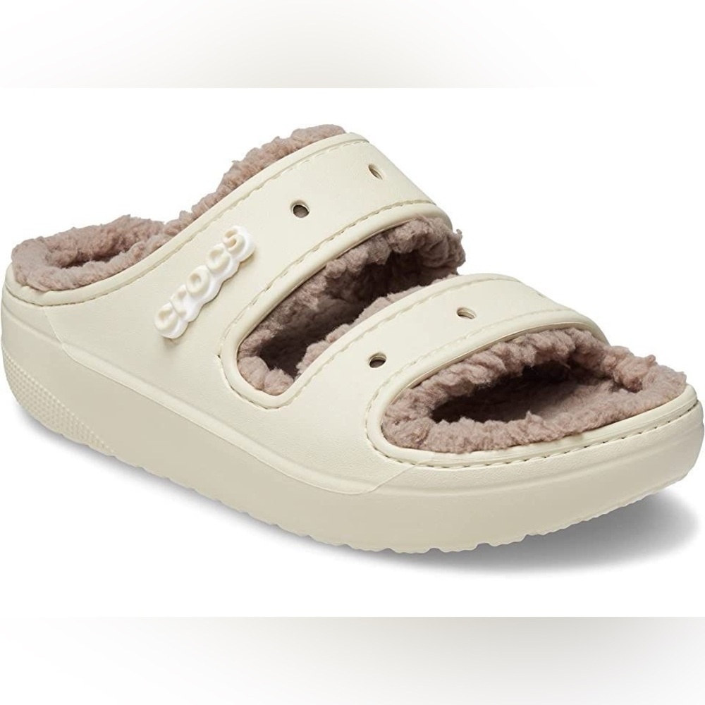CROCS Kids Cream Fuzzy Lined Slippers